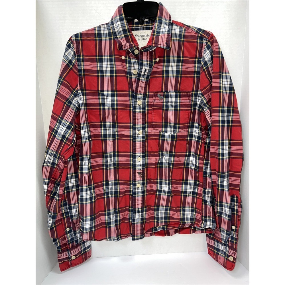 Abercrombie And Fitch Shirt Men's Medium Red Plaid Long Sleeve Button Up